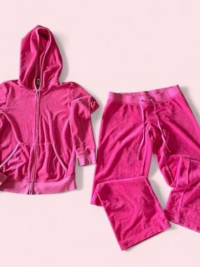 Vintage - 00s - Juicy Couture Hot Pink Sweatsuit - Hooded Jacket & Pants Set